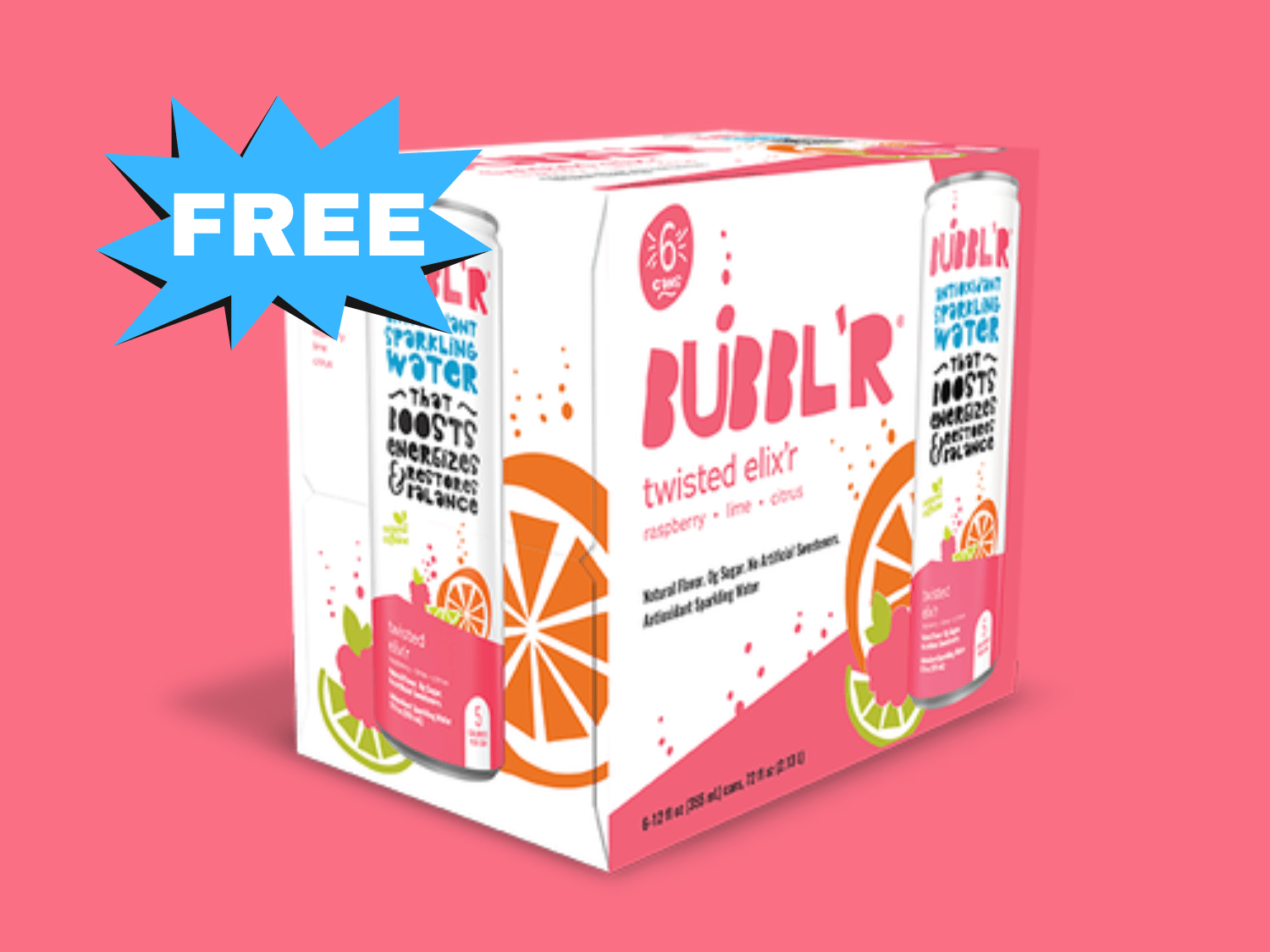 Get a FREE 6-Pack of BUBBL’R Antioxidant Sparkling Water