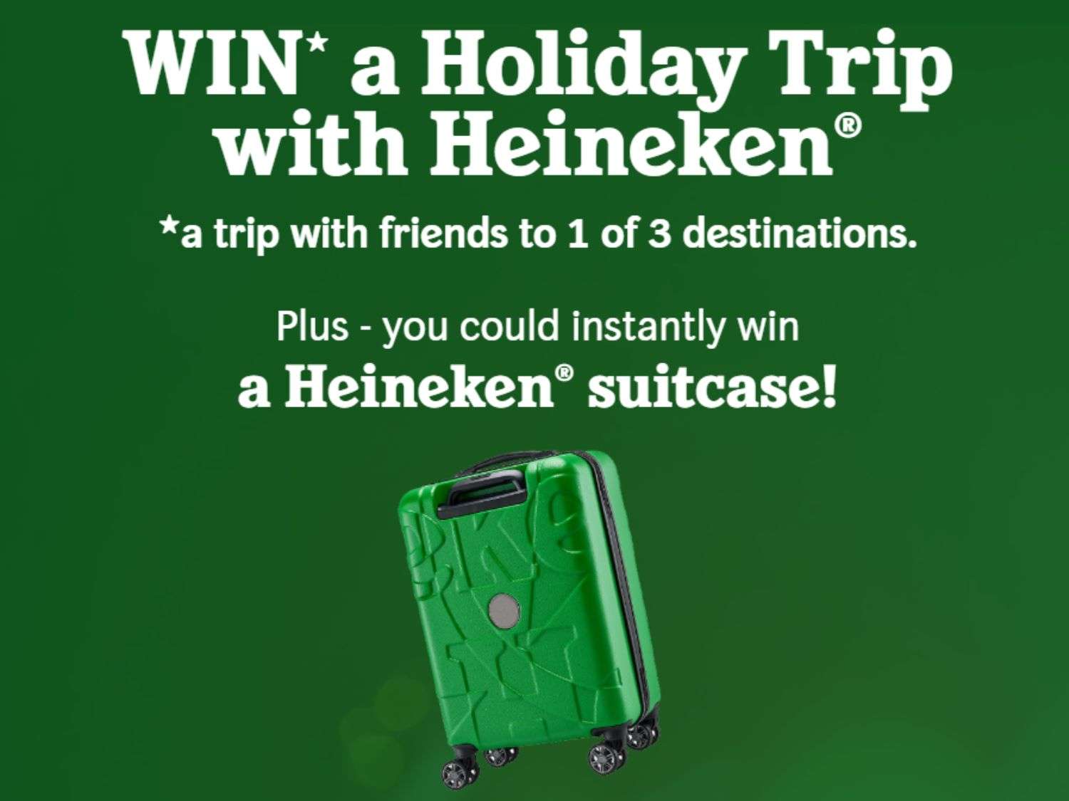 Win A Holiday Trip with Heineken + Instantly Win A Free Suitcase