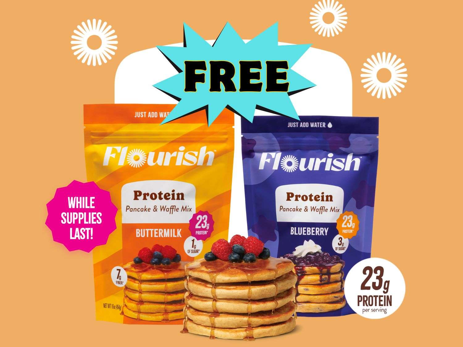 Free Bag of Flourish Protein Pancake Mix